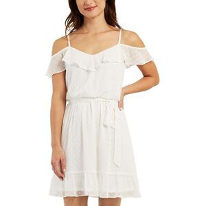BCX Womens White Clip-Dot Short Off-The-Shoulder Mini Dress Juniors